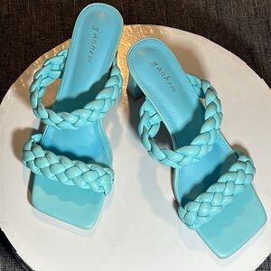 Braided sandals Double Straps Square Toes Block heels Slip Ons Yanhem Size 9